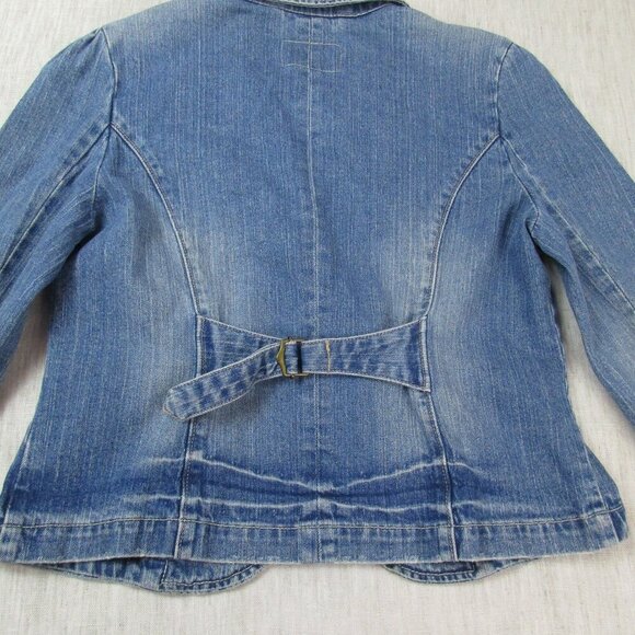 Levi's Trucker Jacket Women's Large Blue Denim Cropped Long Sleeve‎ Button Front - Picture 3 of 14